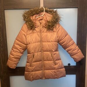 Girls H&M Blush Puffer Jacket with Faux Fur Hood